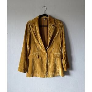 Topshop Women’s Size US2 Yellow Crinkle One Button Velvet Blazer Jacket Glam